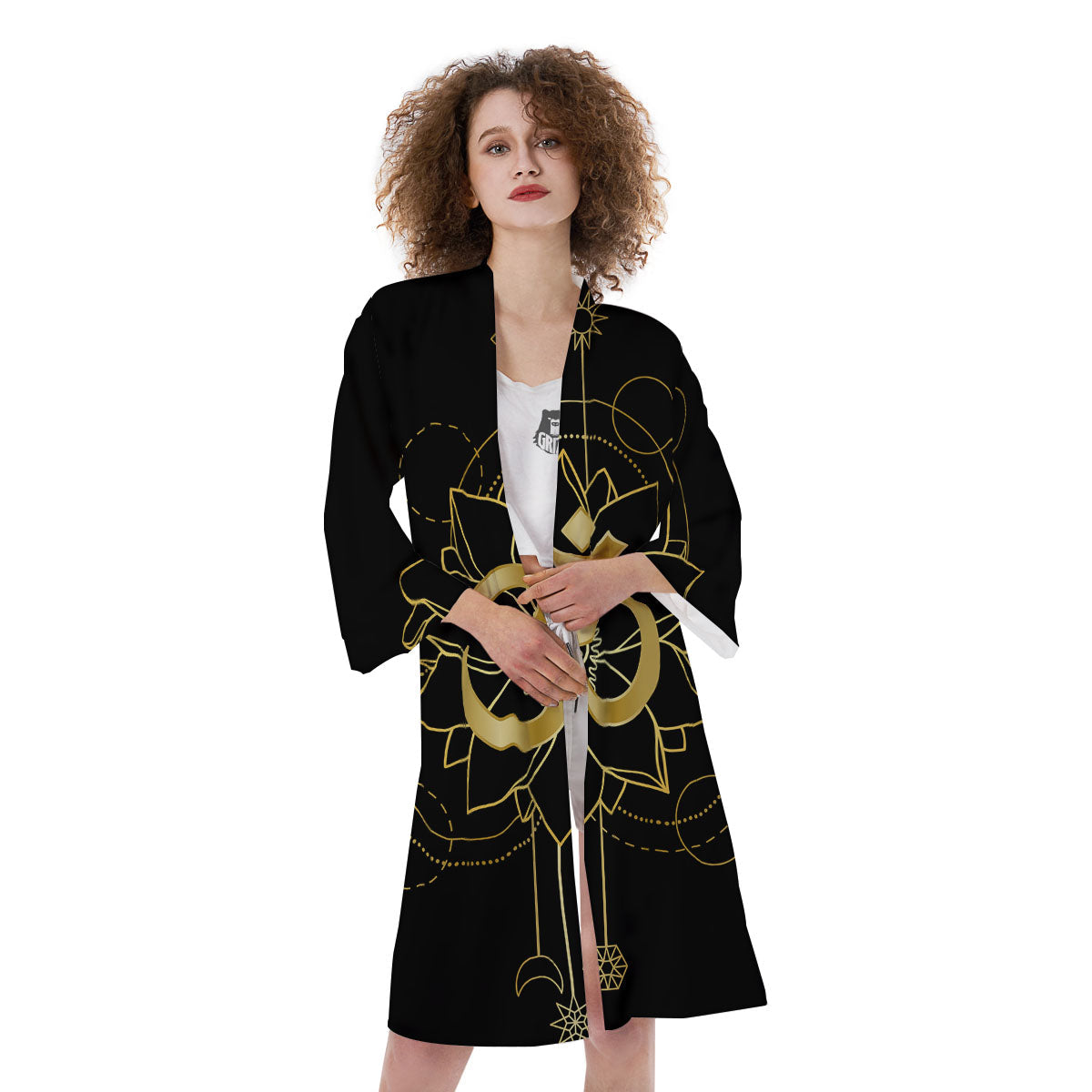 Lotus Om Gold Print Kimono-grizzshop