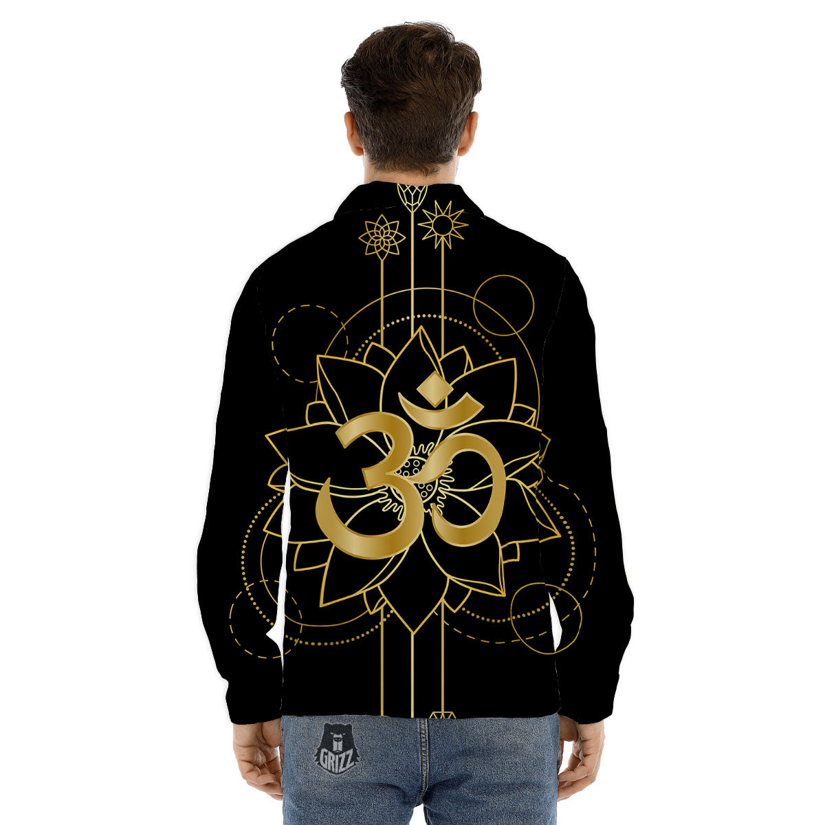 Lotus Om Gold Print Men's Dress Shirts-grizzshop