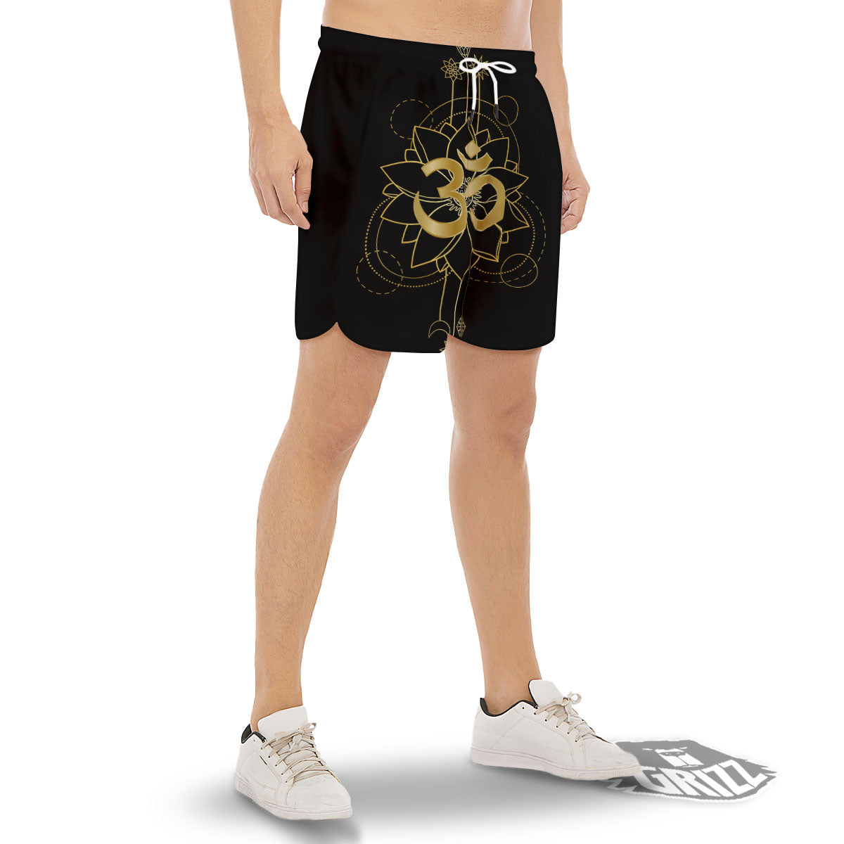 Lotus Om Gold Print Men's Gym Shorts-grizzshop
