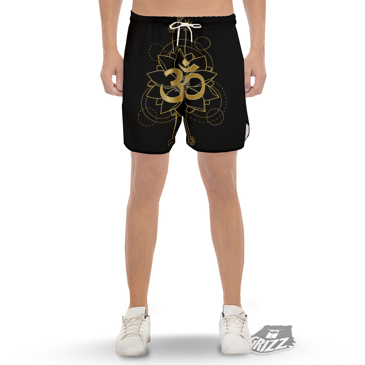 Lotus Om Gold Print Men's Gym Shorts-grizzshop