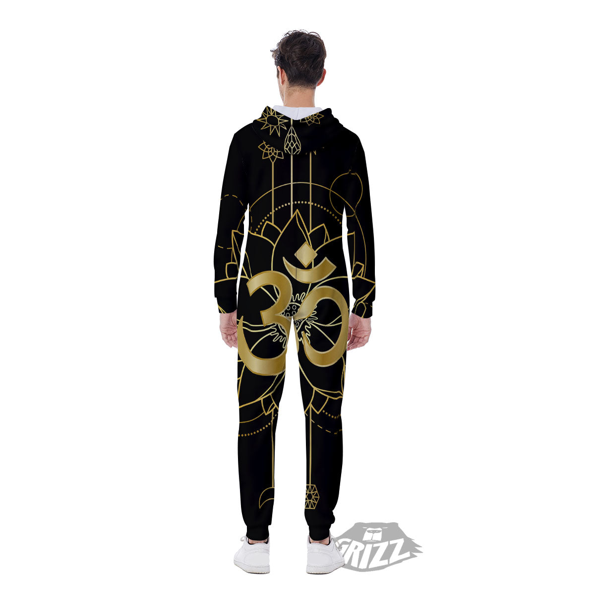Lotus Om Gold Print Men's Jumpsuit-grizzshop