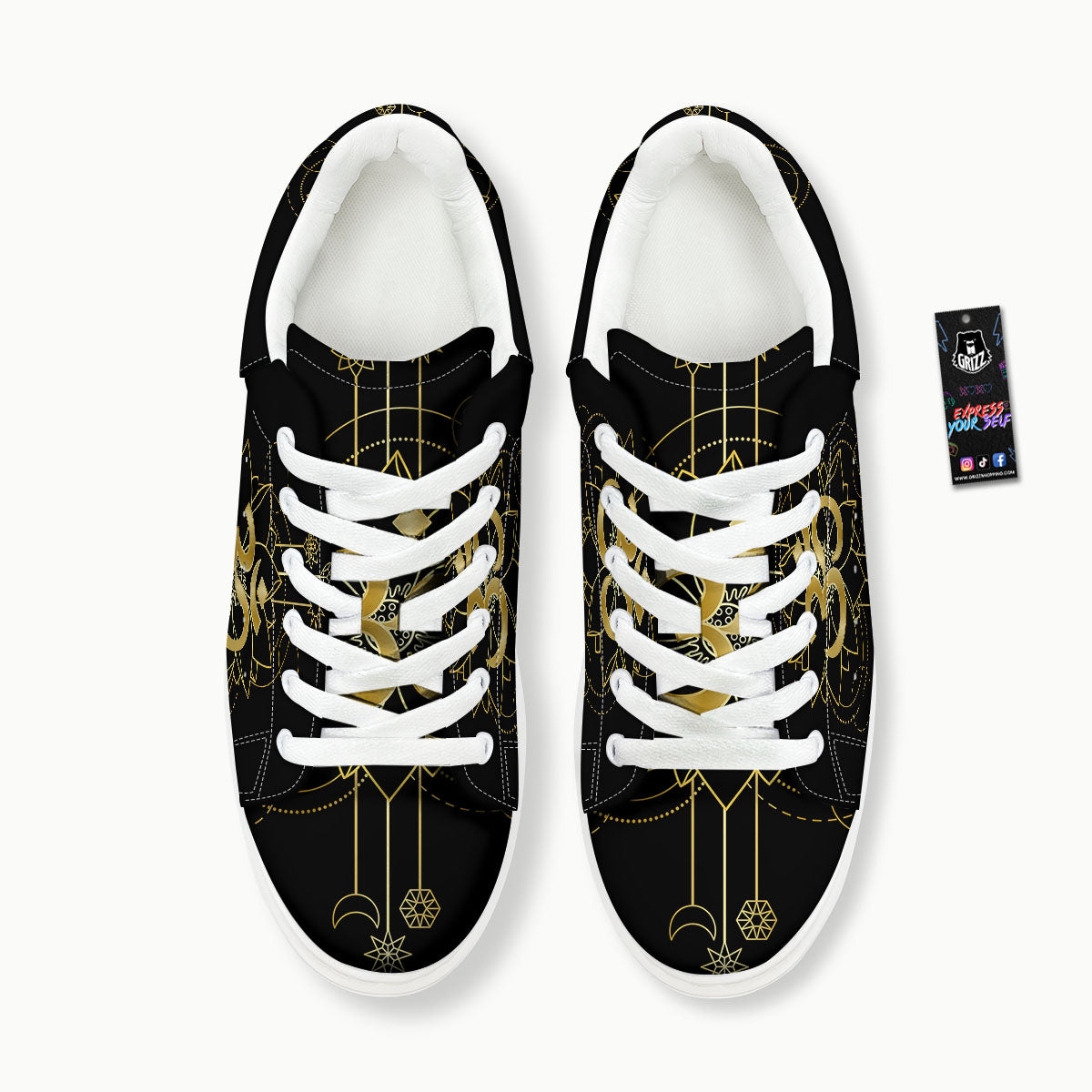 Lotus Om Gold Print Platform Shoes-grizzshop