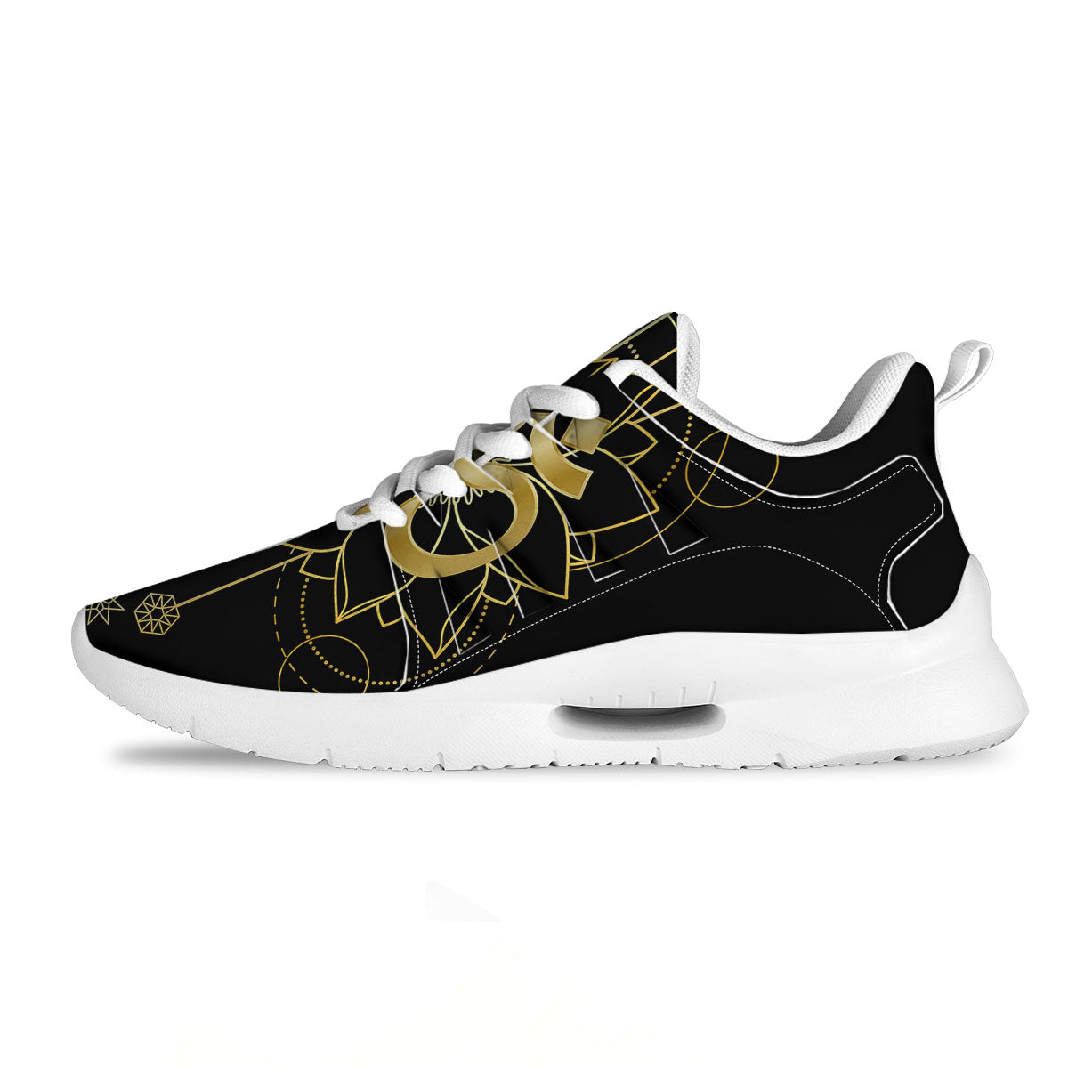 Lotus Om Gold Print Tennis Shoes-grizzshop