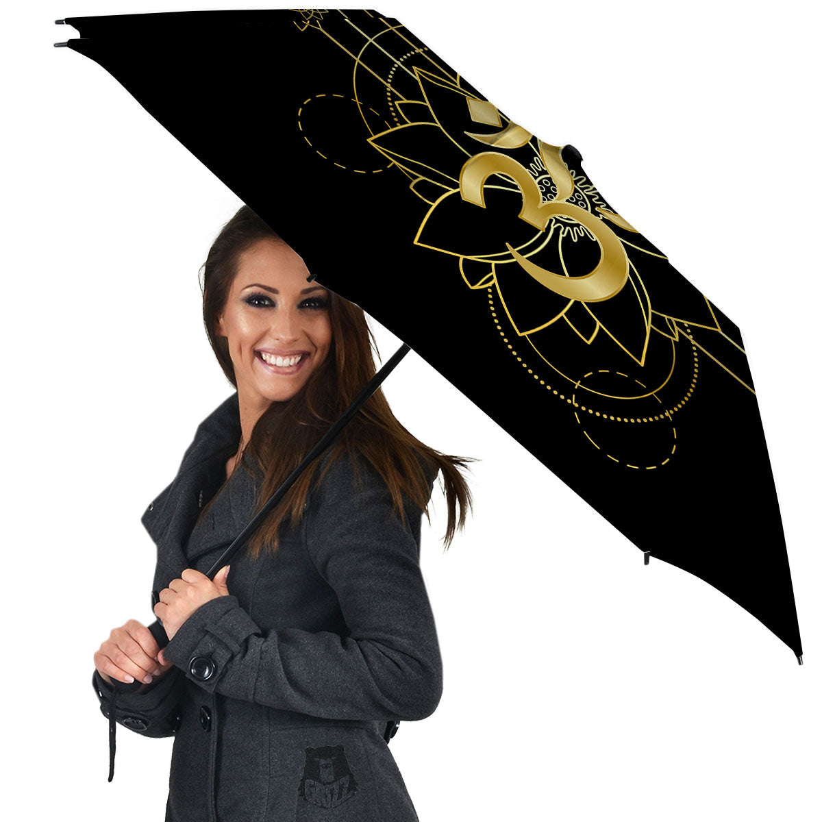 Lotus Om Gold Print Umbrella-grizzshop
