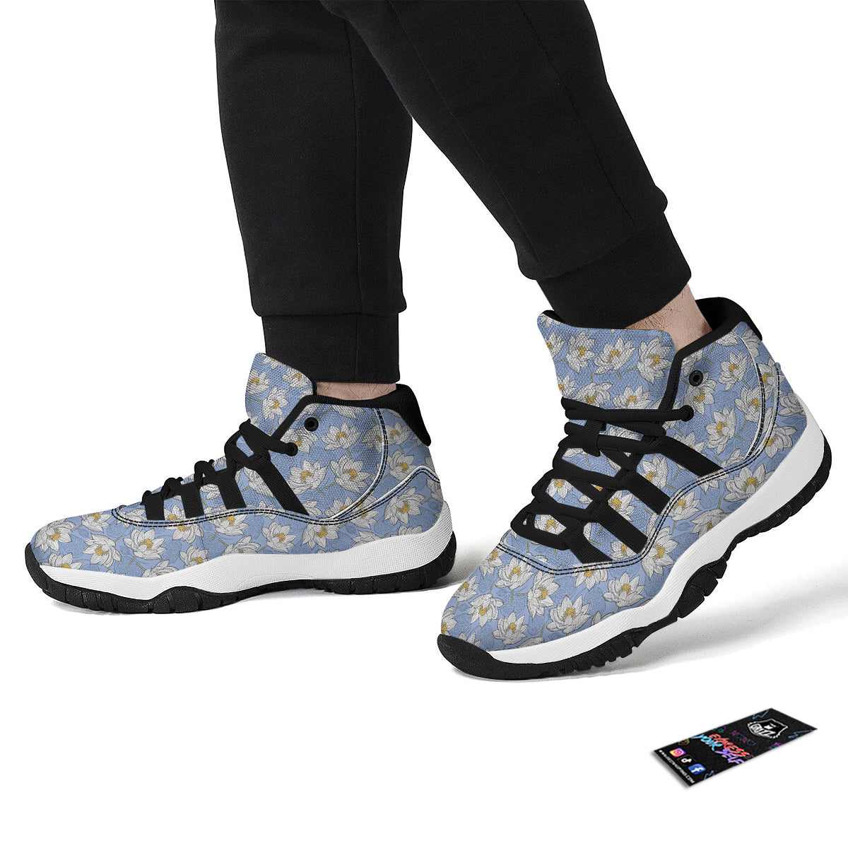 Lotus Pattern Print Black Bball Shoes-grizzshop