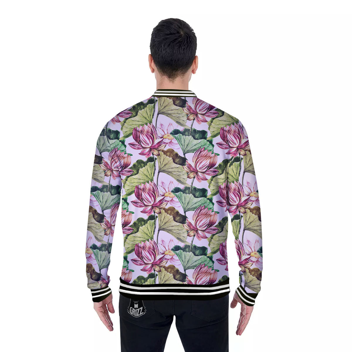 Lotus Pink Print Pattern Baseball Jacket-grizzshop