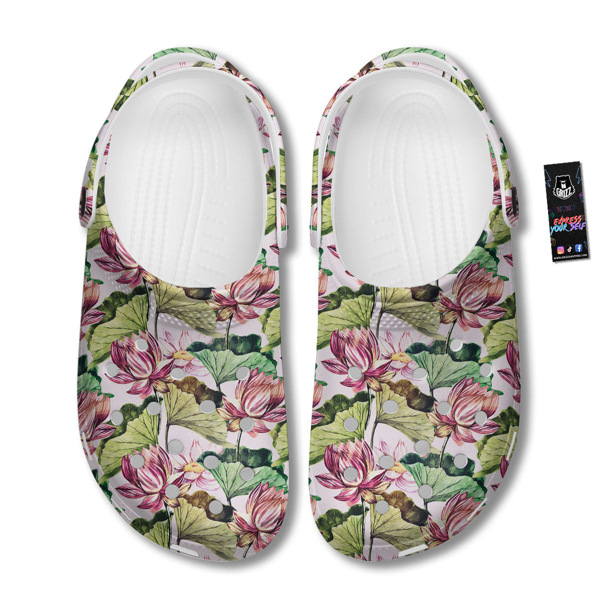Lotus Pink Print Pattern Clog-grizzshop