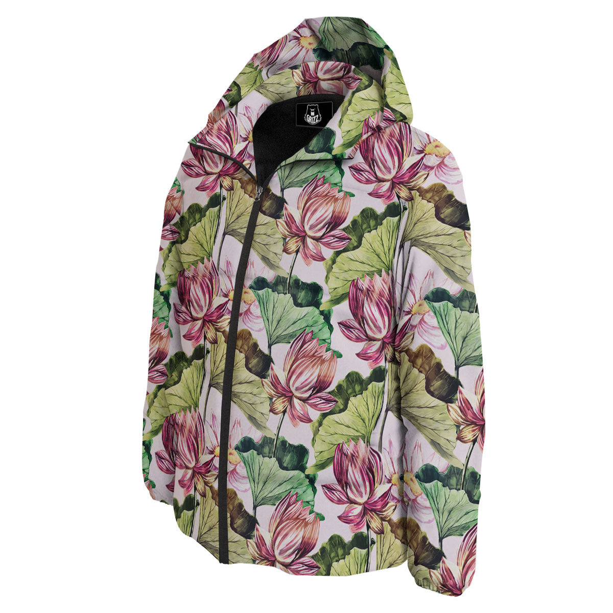 Lotus Pink Print Pattern Down Jacket-grizzshop