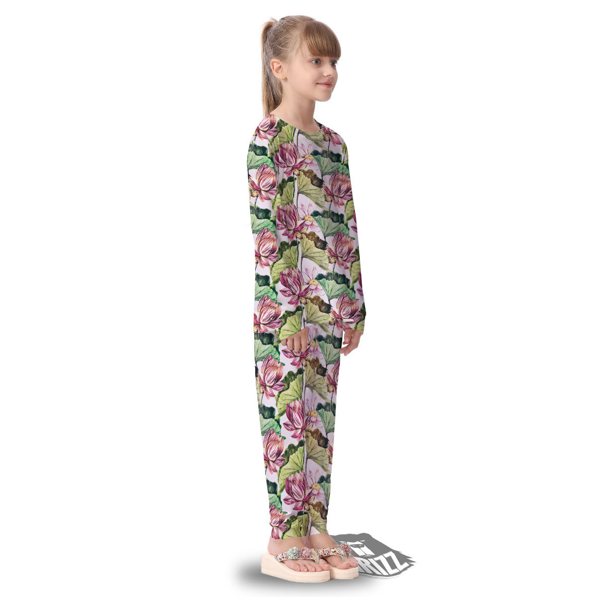 Lotus Pink Print Pattern Kid's Pajamas-grizzshop