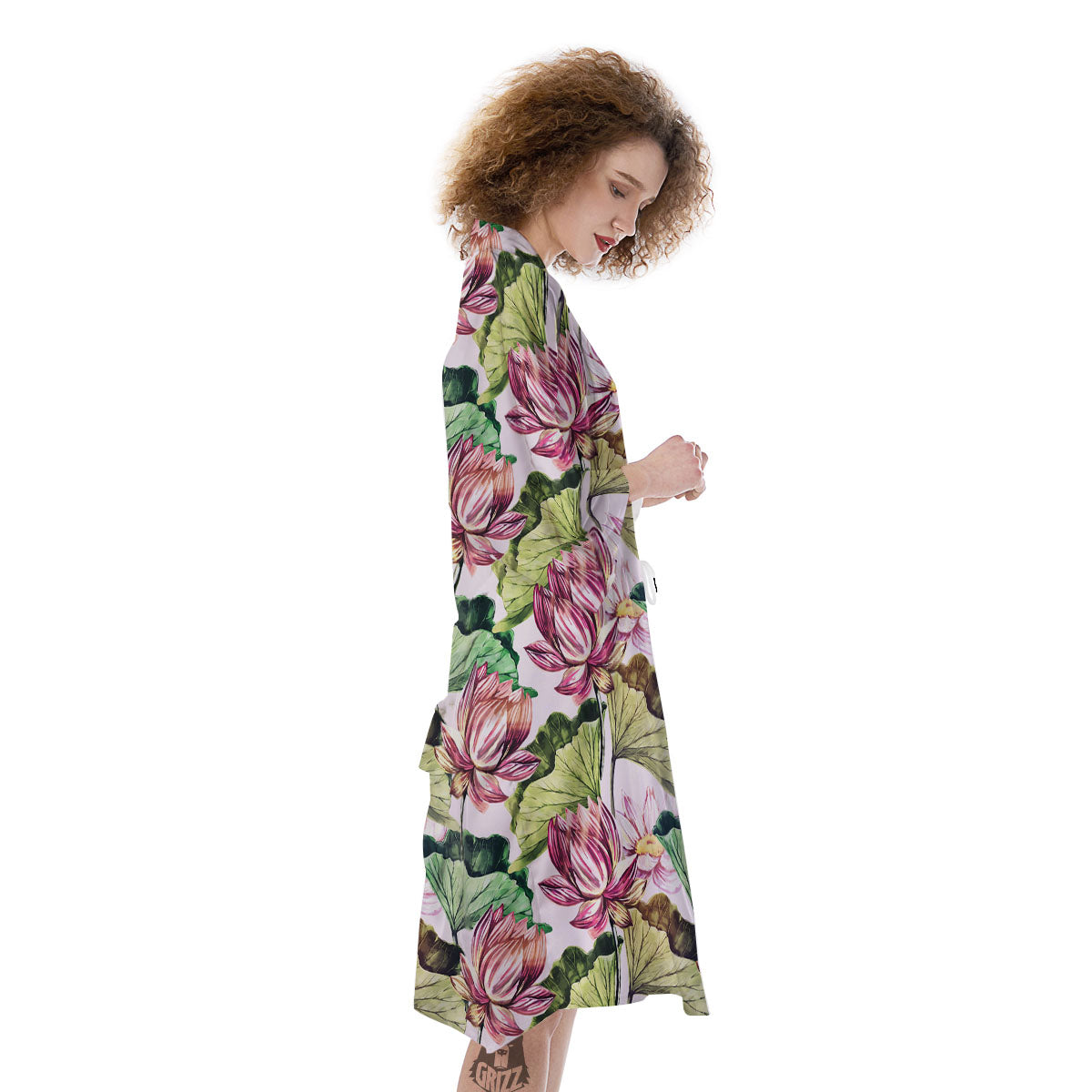 Lotus Pink Print Pattern Kimono-grizzshop