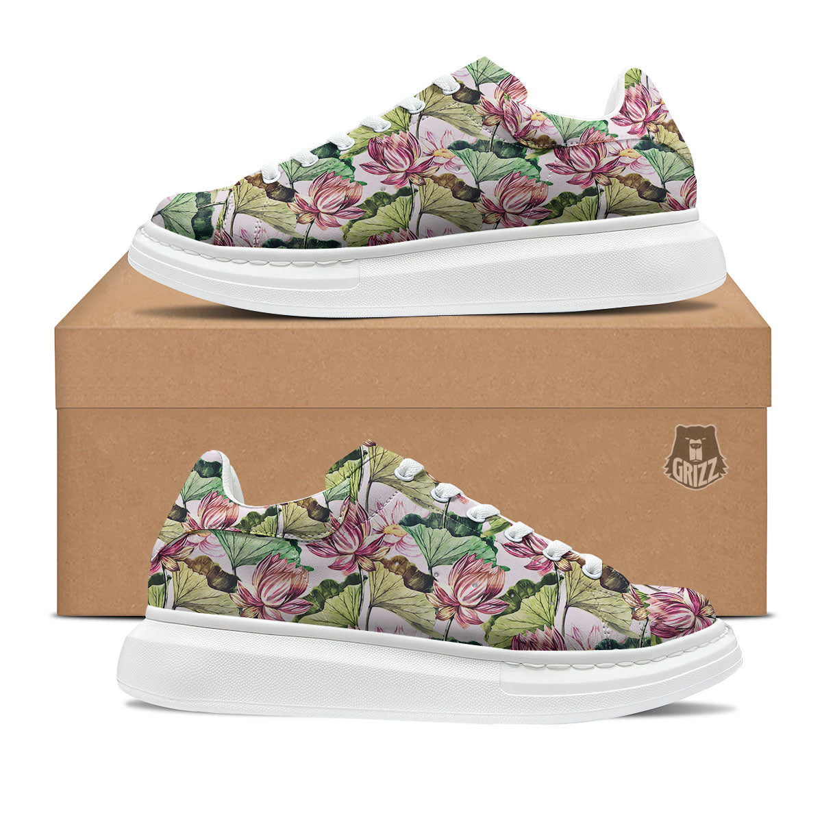 Lotus Pink Print Pattern Platform Shoes-grizzshop