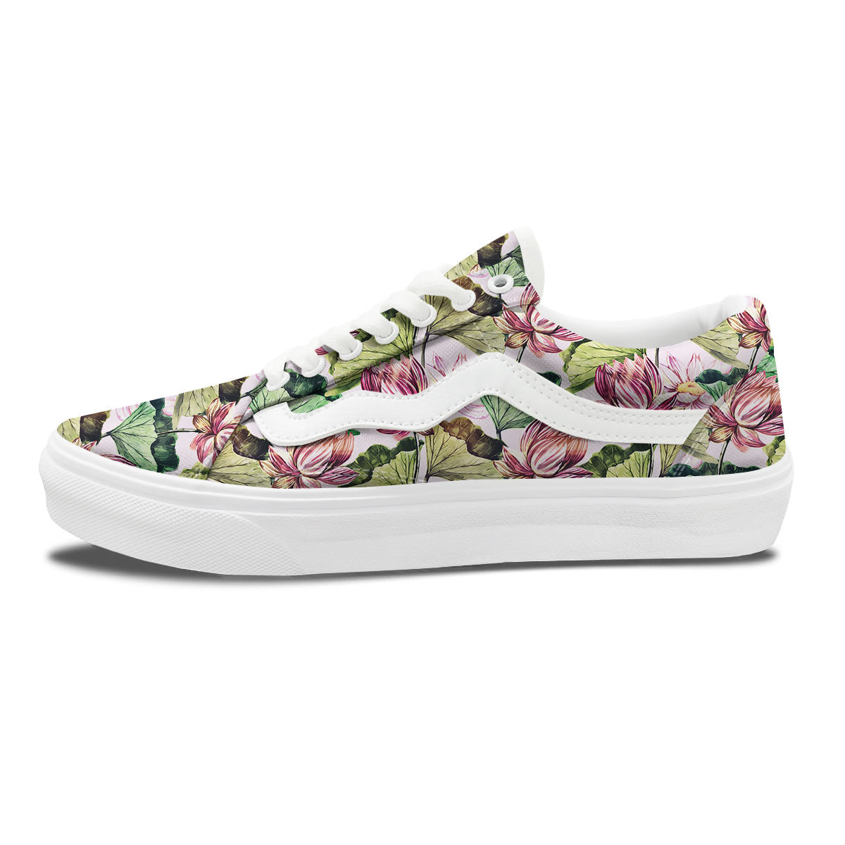 Lotus Pink Print Pattern Skate Shoes-grizzshop