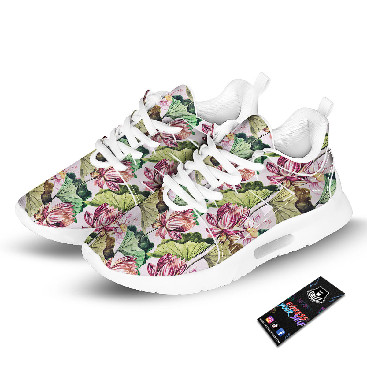Lotus Pink Print Pattern Tennis Shoes-grizzshop