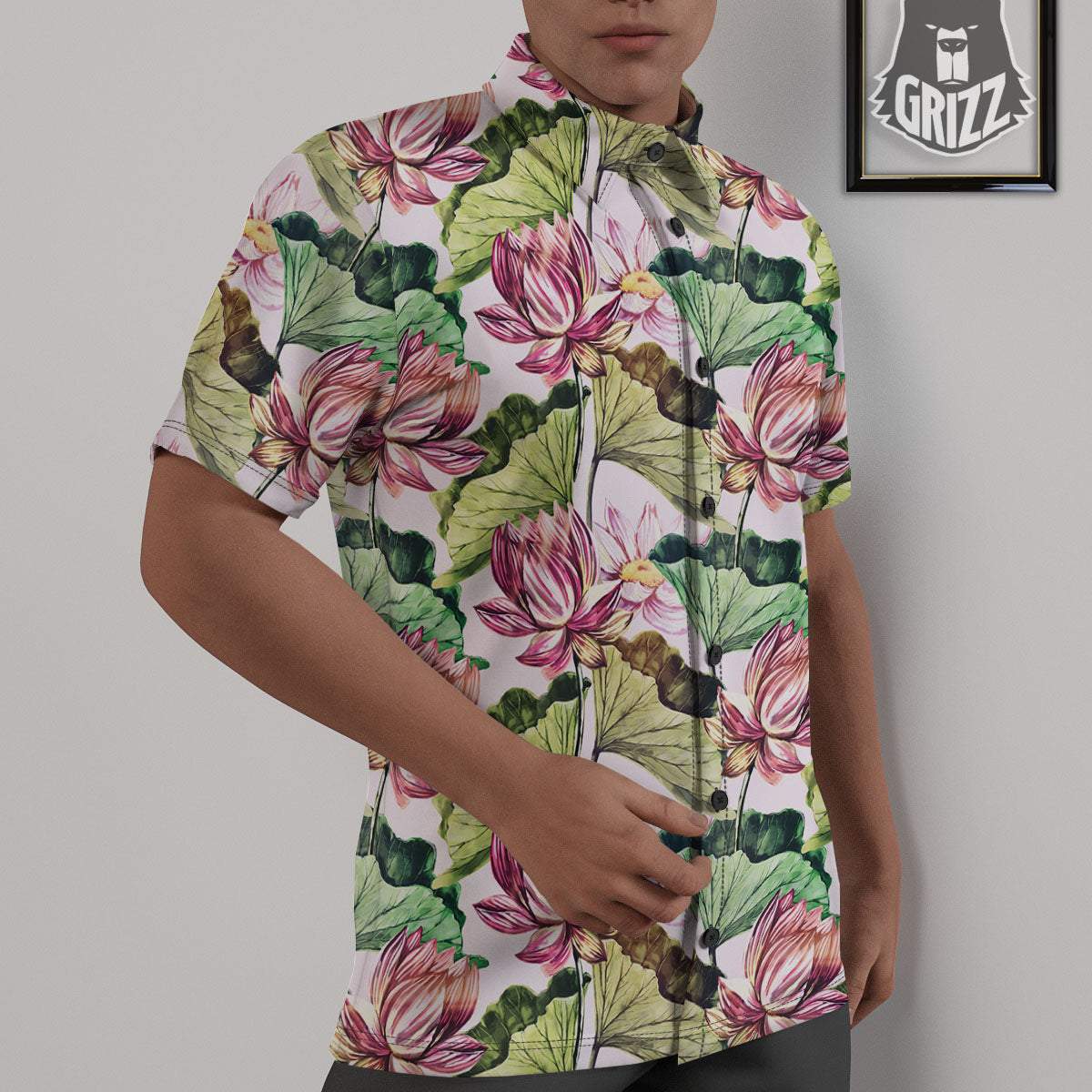 Lotus Pink Print Pattern Untucked Shirts-grizzshop