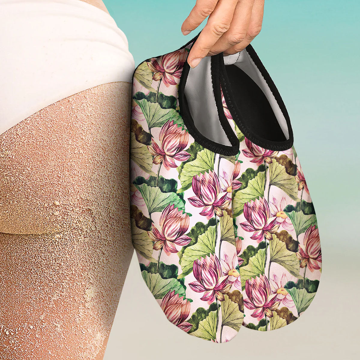 Lotus Pink Print Pattern Water Shoes-grizzshop