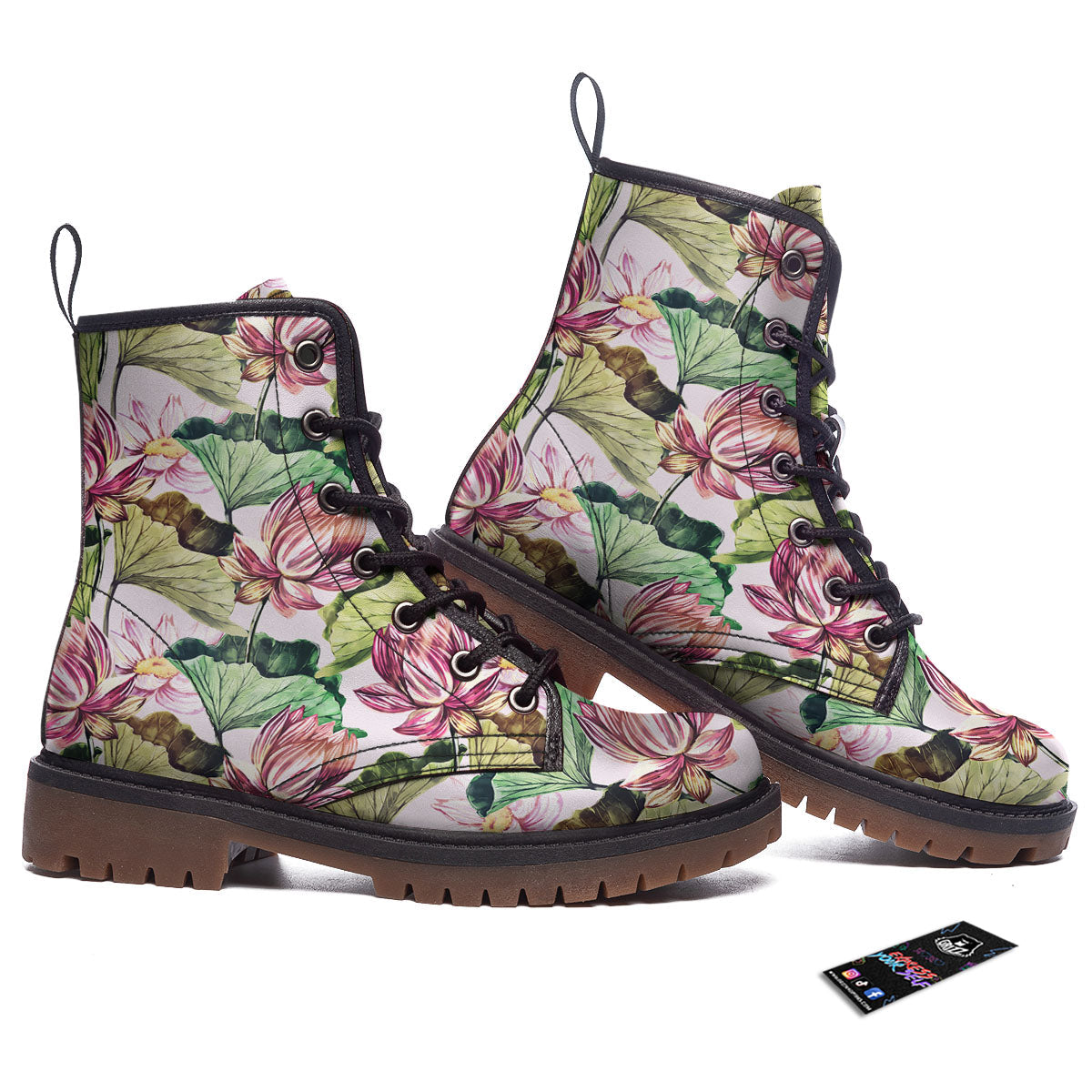 Lotus Pink Print Pattern Work Boots-grizzshop