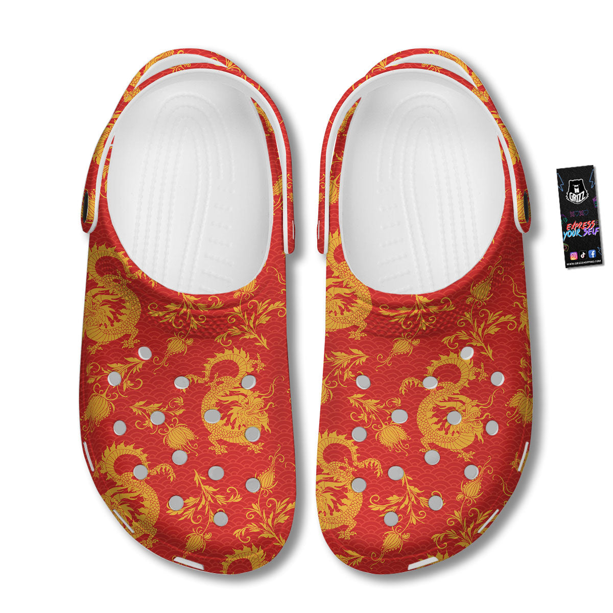 Lotus Red Dragon Print Pattern Clog-grizzshop