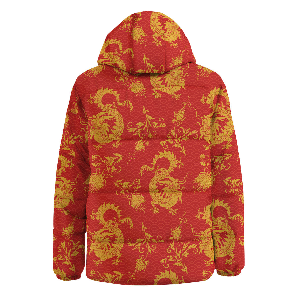Lotus Red Dragon Print Pattern Down Jacket-grizzshop