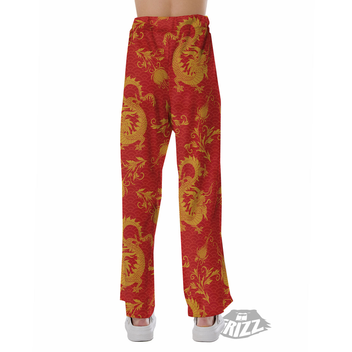 Lotus Red Dragon Print Pattern Pajama Pants-grizzshop