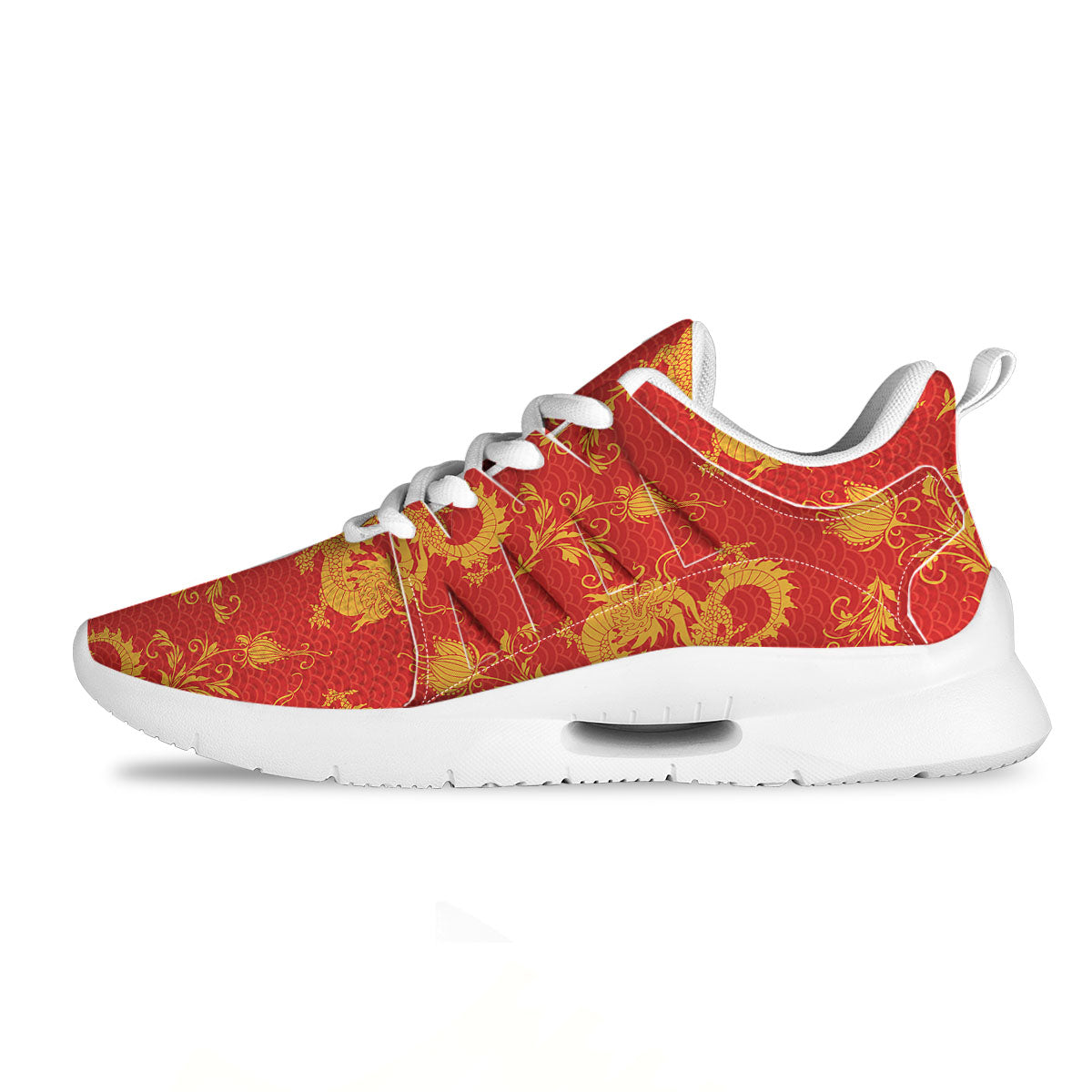 Lotus Red Dragon Print Pattern Tennis Shoes-grizzshop