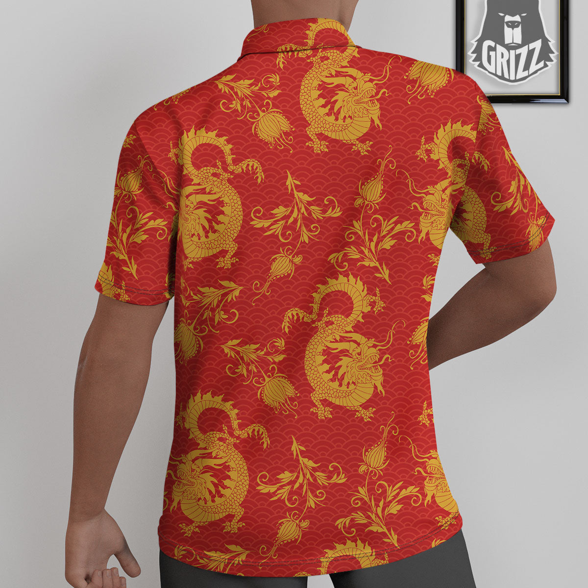 Lotus Red Dragon Print Pattern Untucked Shirts-grizzshop