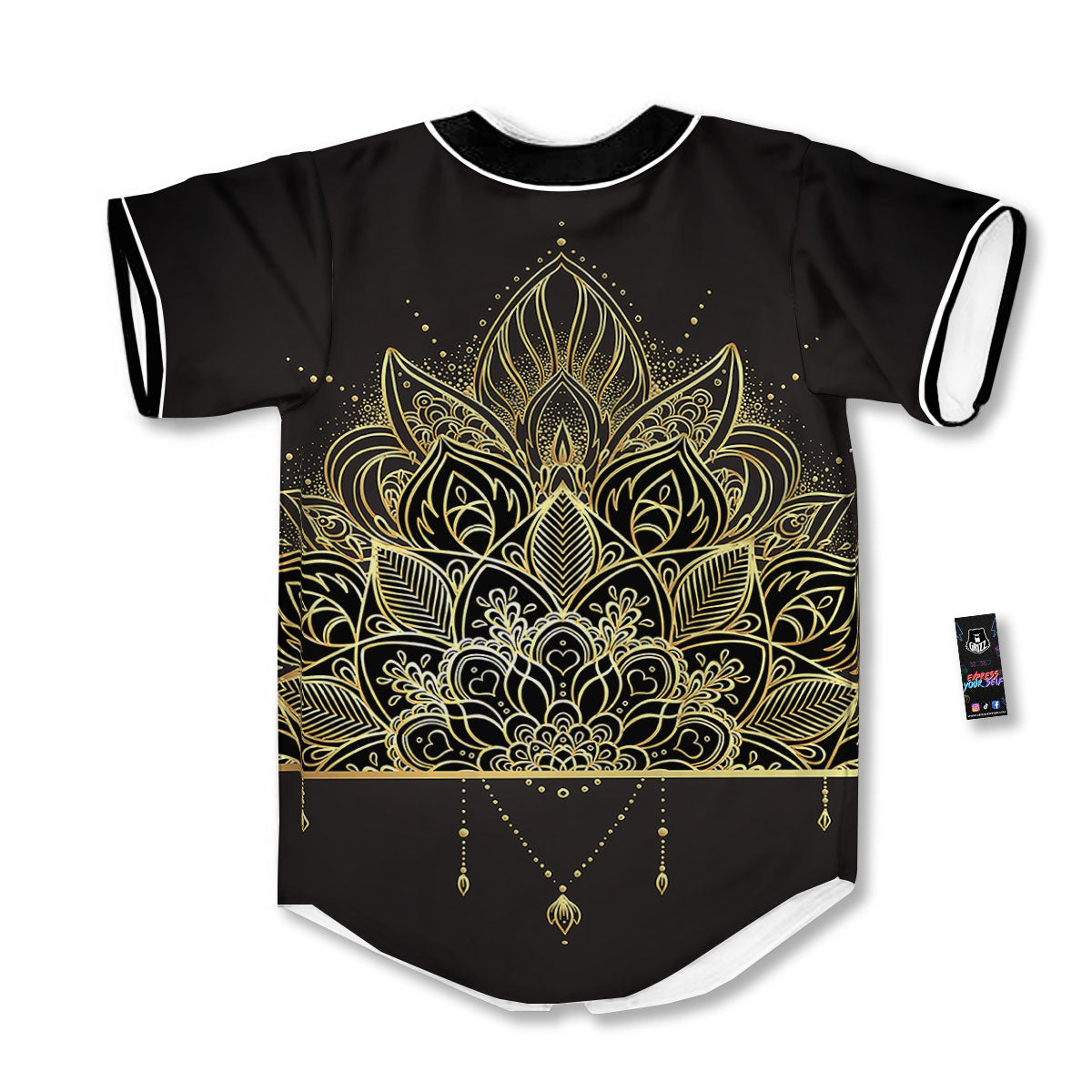 Lotus Spiritual Golden Print Baseball Jersey-grizzshop