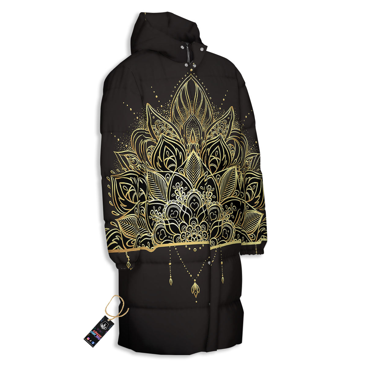 Lotus Spiritual Golden Print Long Down Jacket-grizzshop