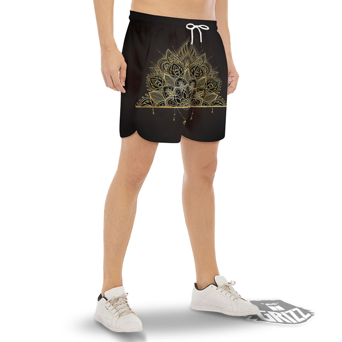 Lotus Spiritual Golden Print Men's Gym Shorts-grizzshop