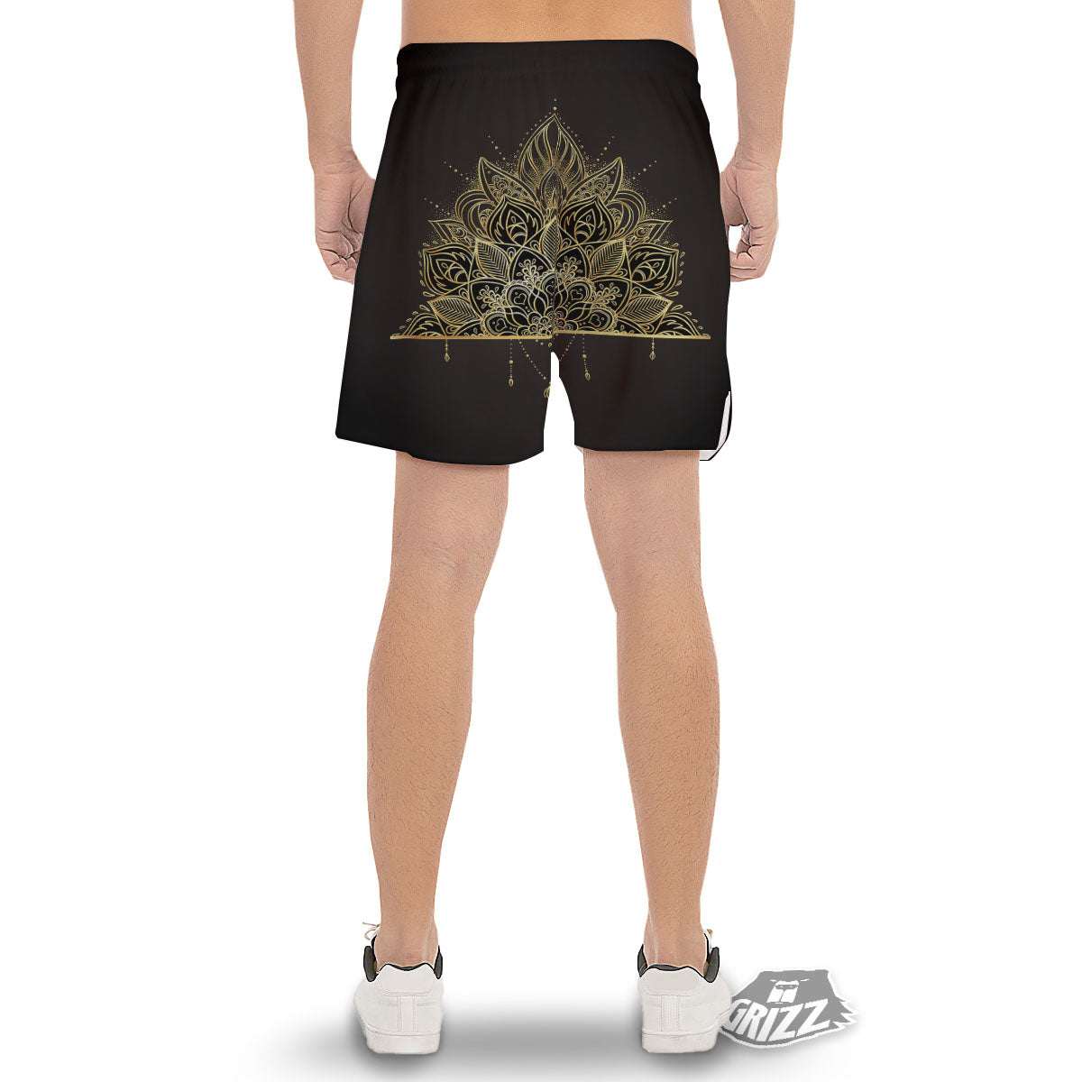 Lotus Spiritual Golden Print Men's Gym Shorts-grizzshop