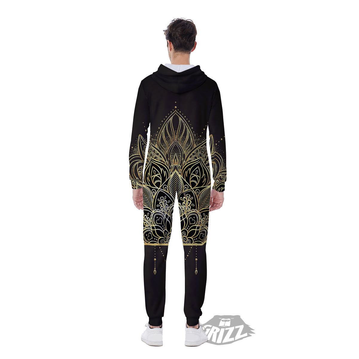 Lotus Spiritual Golden Print Men's Jumpsuit-grizzshop