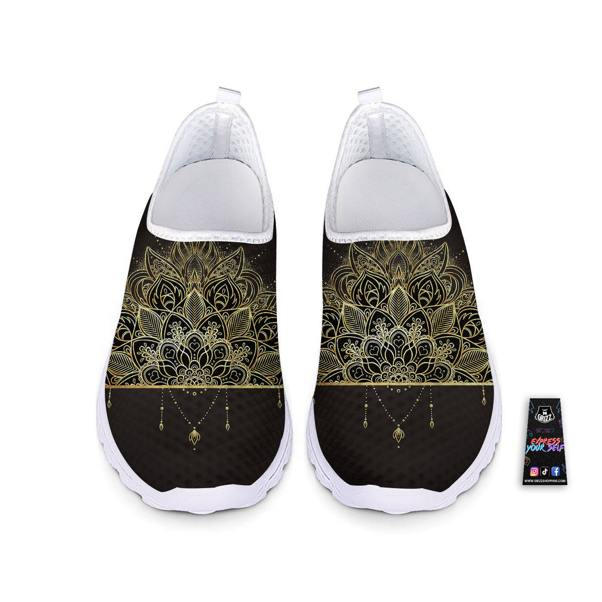 Lotus Spiritual Golden Print Nurse Shoes-grizzshop