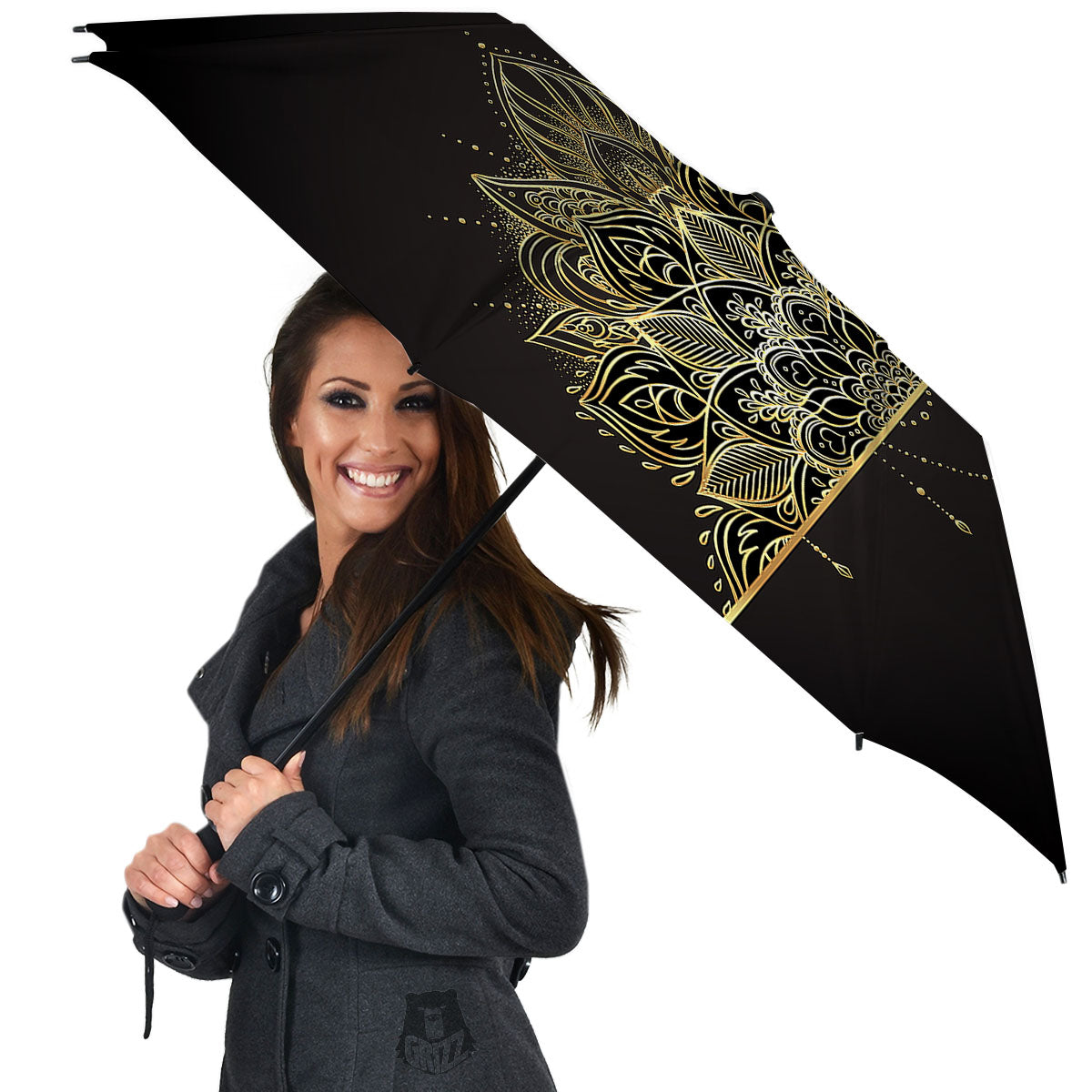 Lotus Spiritual Golden Print Umbrella-grizzshop