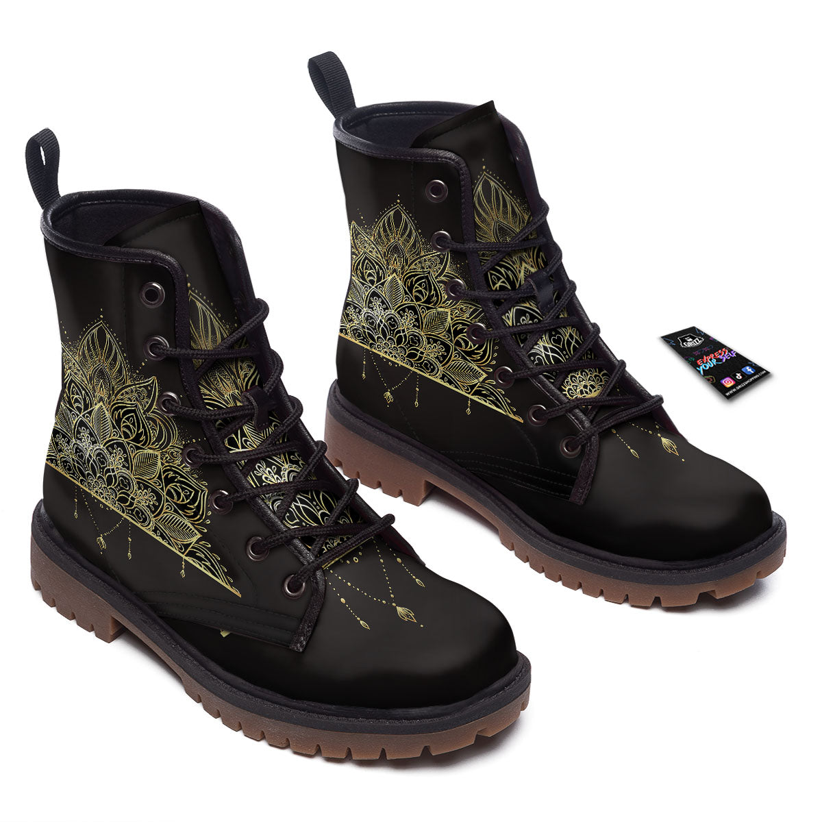Lotus Spiritual Golden Print Work Boots-grizzshop