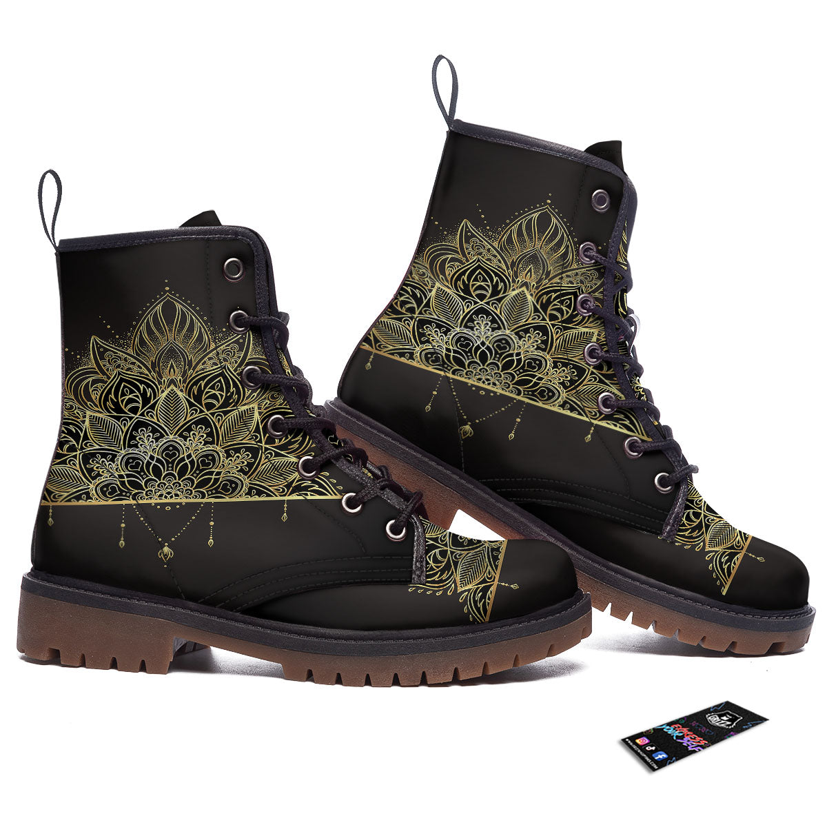 Lotus Spiritual Golden Print Work Boots-grizzshop