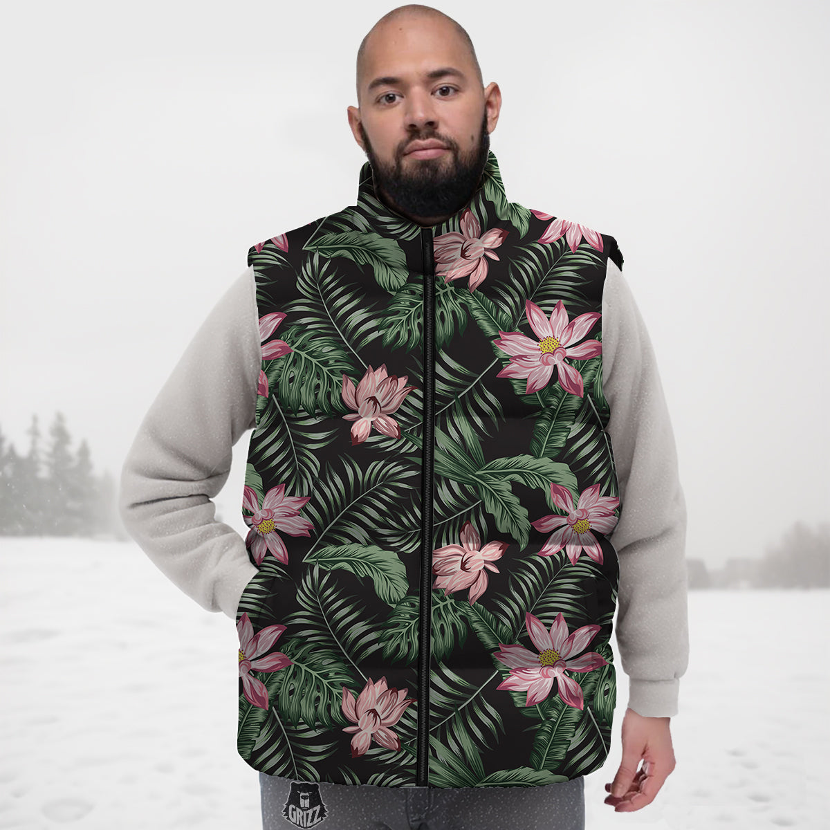 Lotus Tropical Print Pattern Down Vest