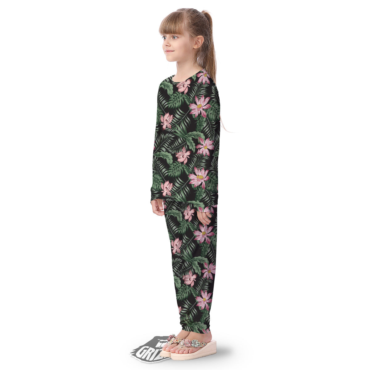 Lotus Tropical Print Pattern Kid's Pajamas-grizzshop
