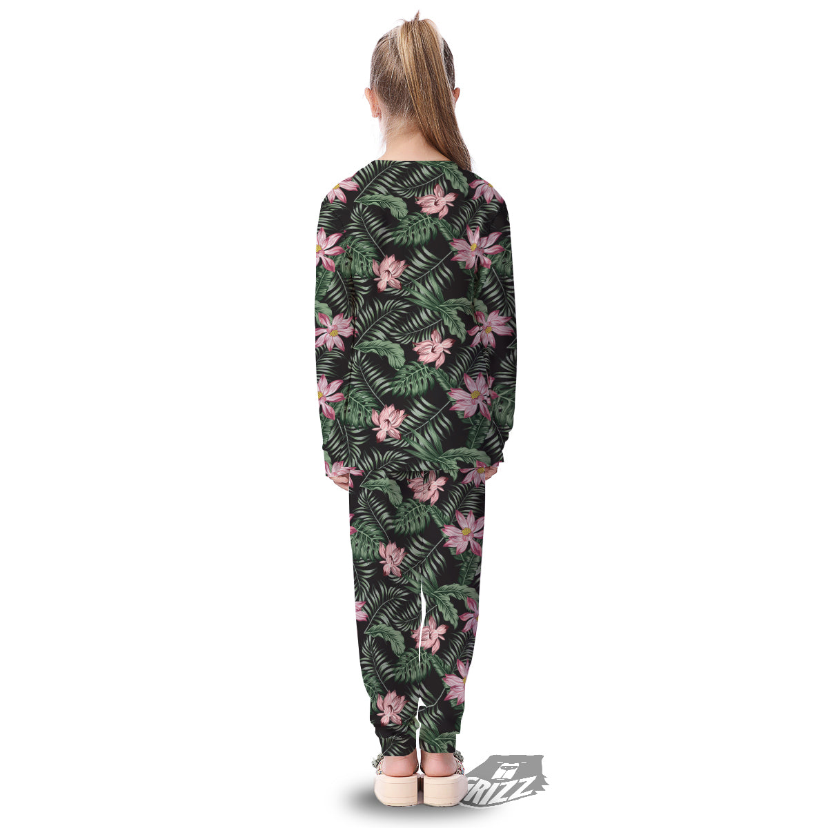 Lotus Tropical Print Pattern Kid's Pajamas-grizzshop