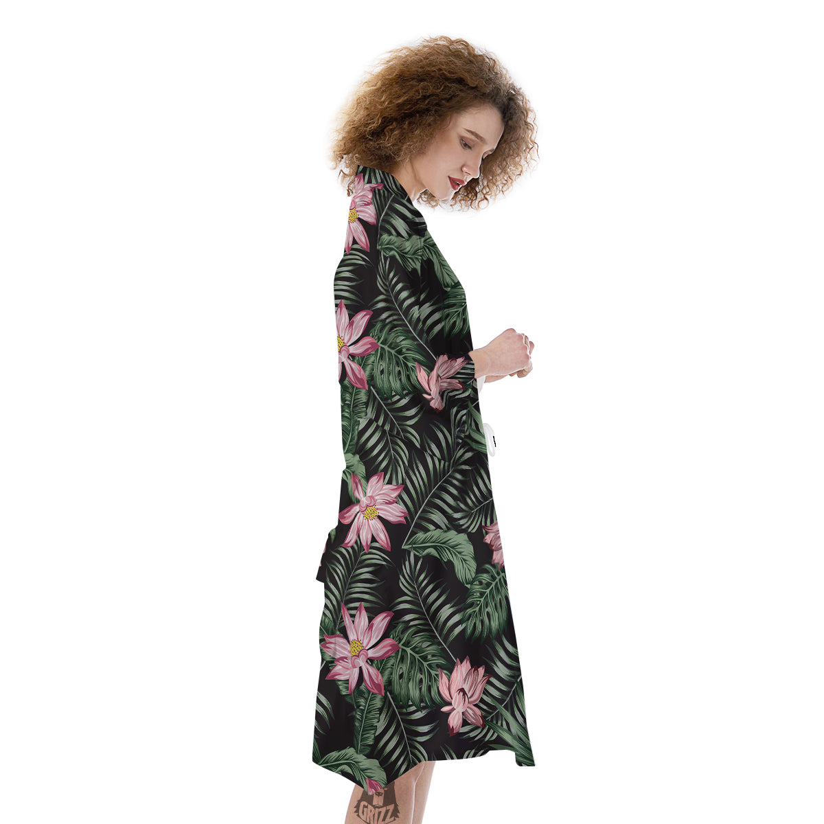 Lotus Tropical Print Pattern Kimono-grizzshop