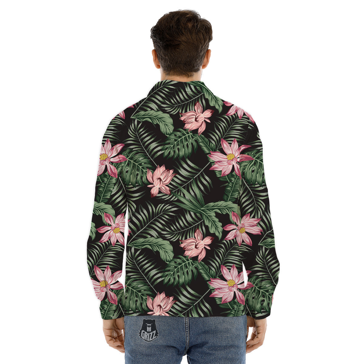 Lotus Tropical Print Pattern Men's Dress Shirts-grizzshop