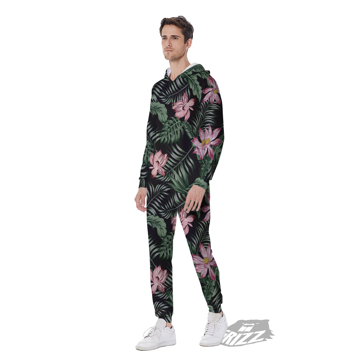 Lotus Tropical Print Pattern Men's Jumpsuit-grizzshop