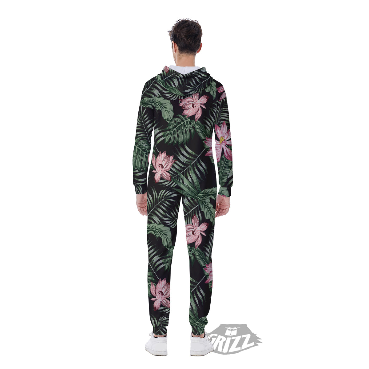 Lotus Tropical Print Pattern Men's Jumpsuit-grizzshop