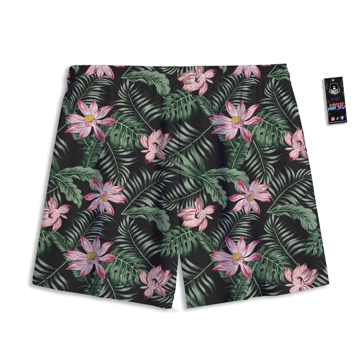 Lotus Tropical Print Pattern Mesh Shorts-grizzshop