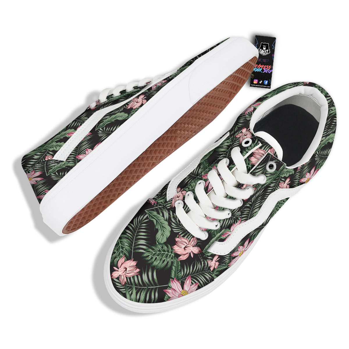 Lotus Tropical Print Pattern Skate Shoes-grizzshop