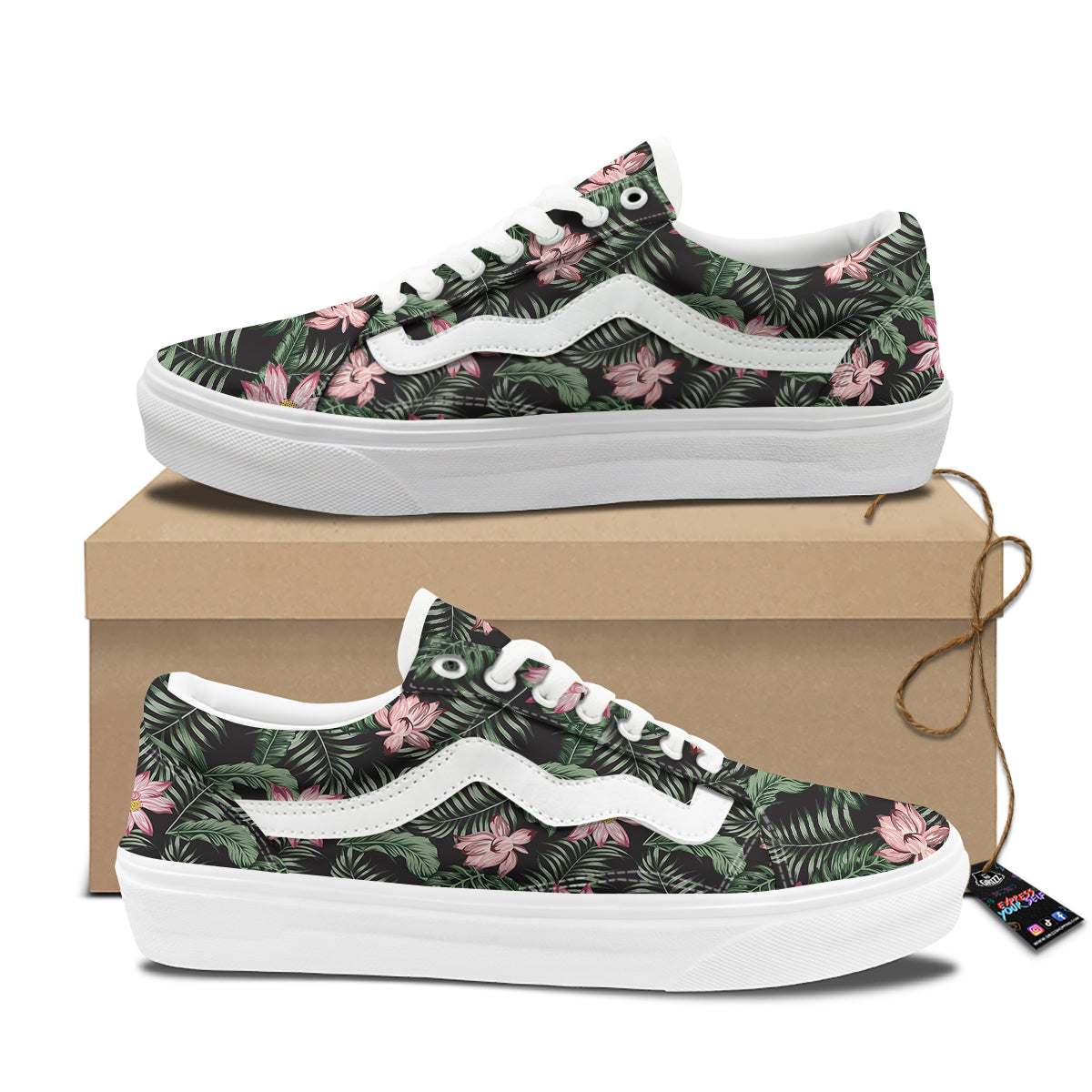 Lotus Tropical Print Pattern Skate Shoes-grizzshop