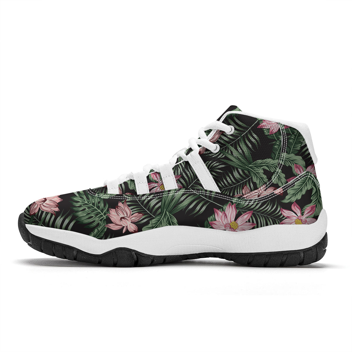 Lotus Tropical Print Pattern White Bball Shoes-grizzshop