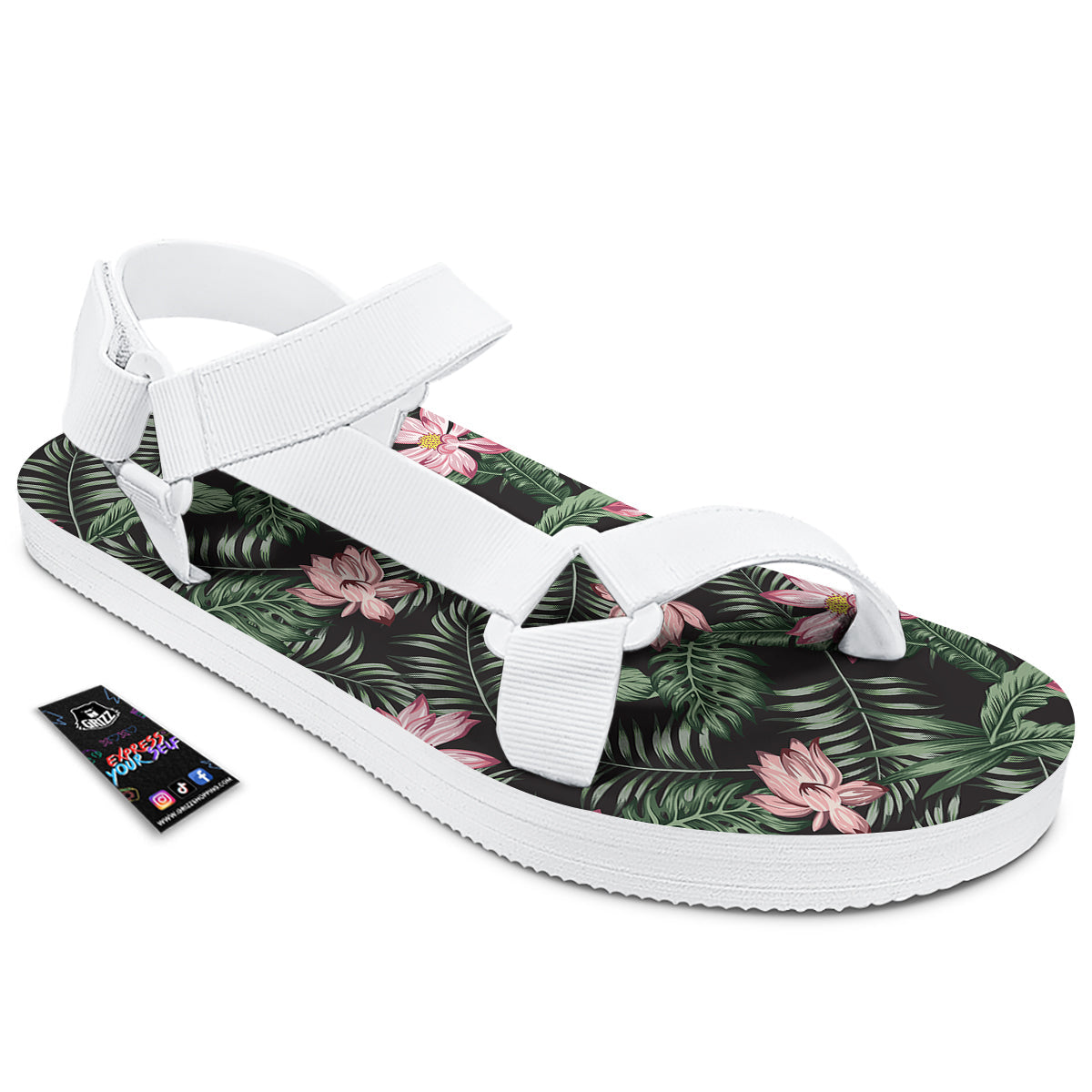 Lotus Tropical Print Pattern White Open Toe Sandals-grizzshop