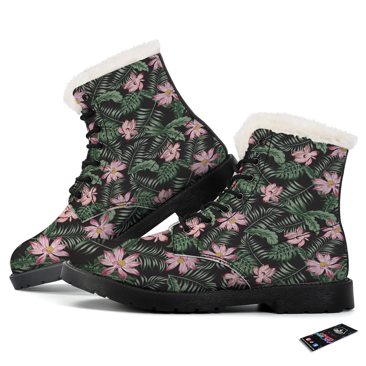 Lotus Tropical Print Pattern Winter Boots-grizzshop