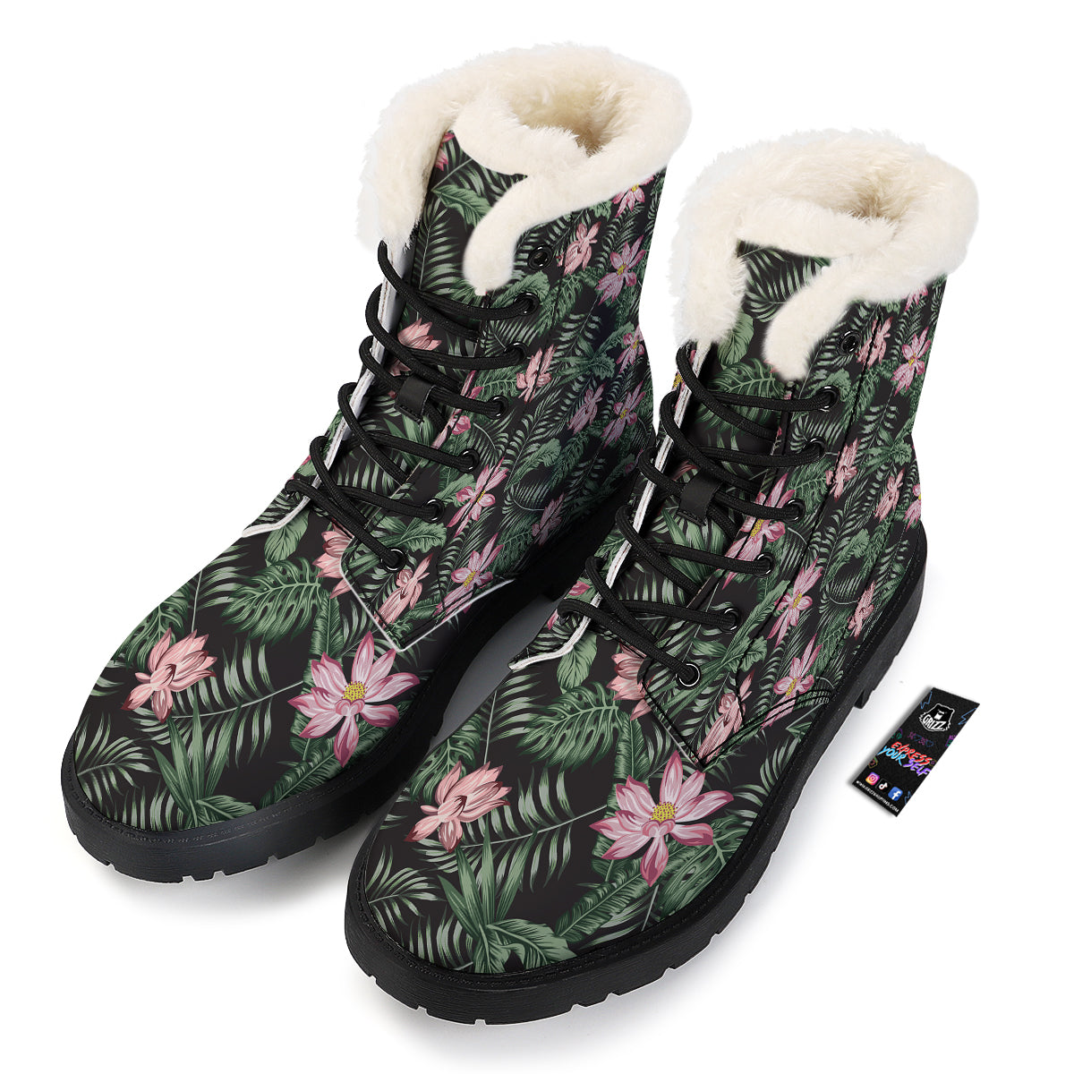 Lotus Tropical Print Pattern Winter Boots-grizzshop