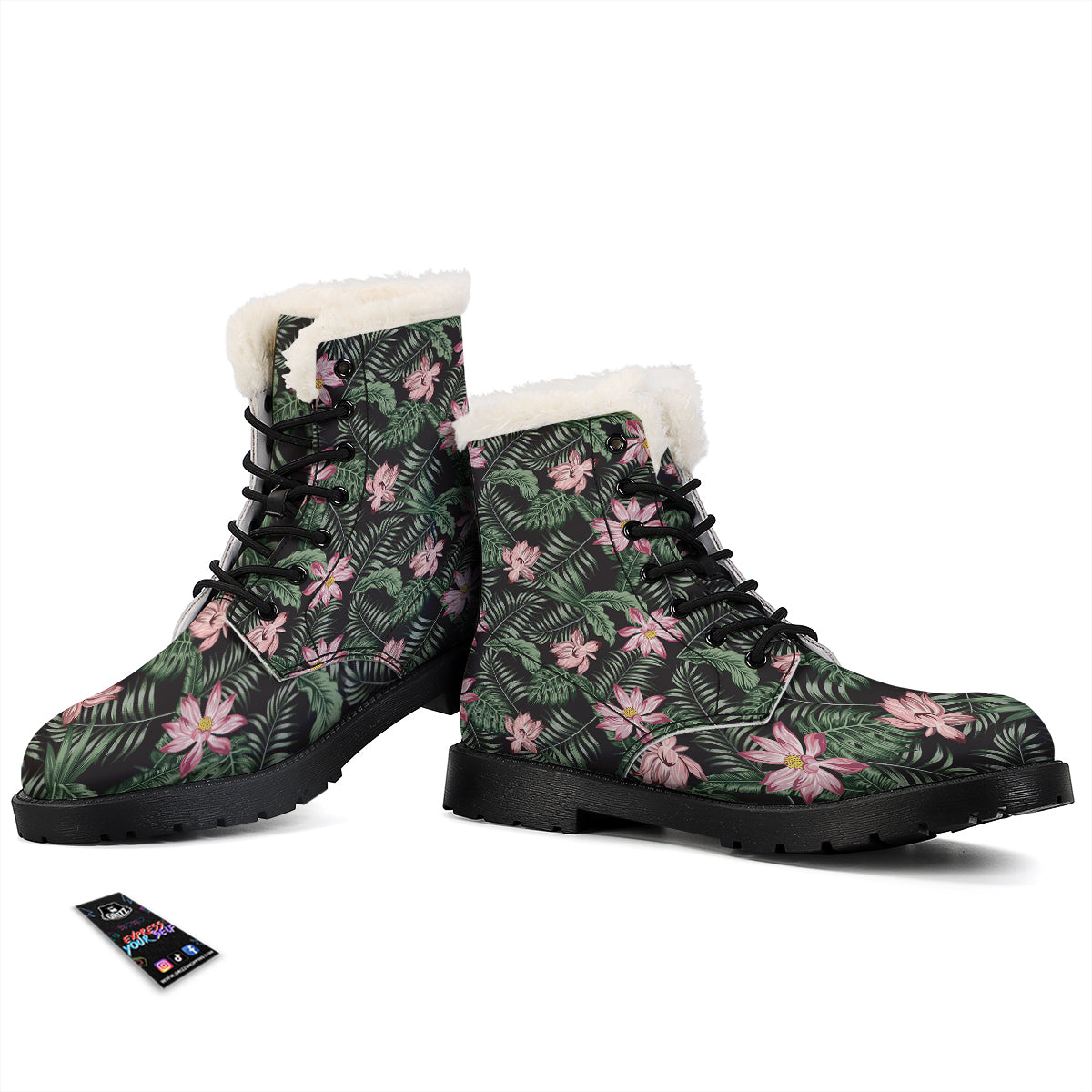 Lotus Tropical Print Pattern Winter Boots-grizzshop