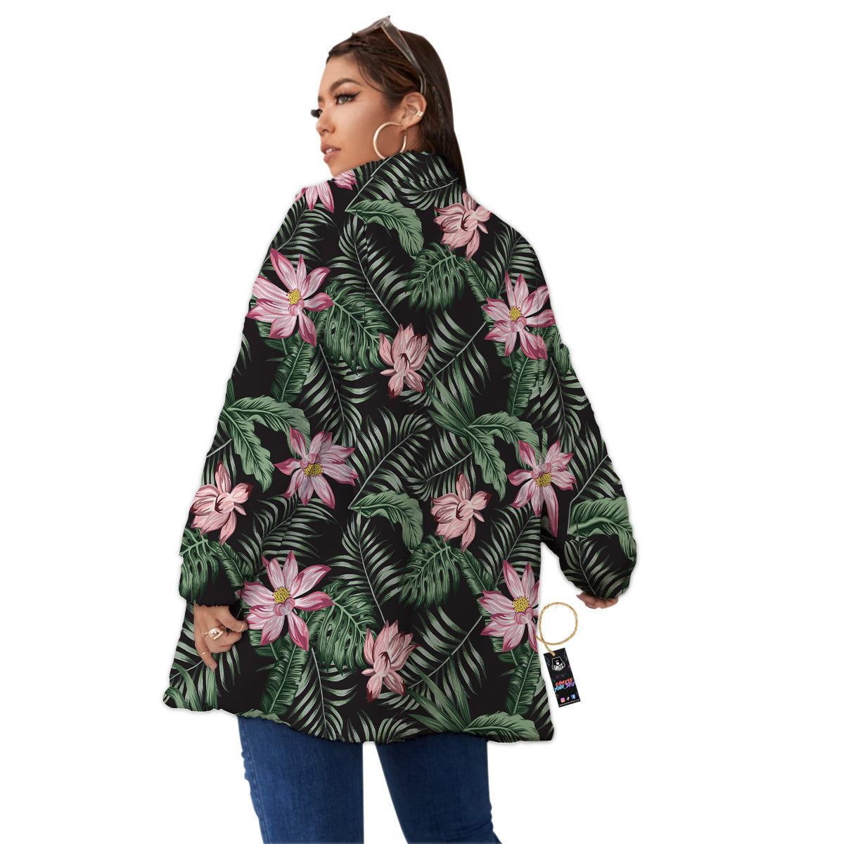 Lotus Tropical Print Pattern Women's Sherpa Jacket-grizzshop